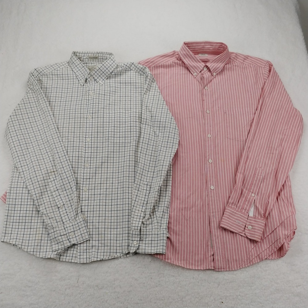 Lot of 2 J. Crew Medium Button Down Long Sleeve Mens White Plaid Red&Stripd Sz M